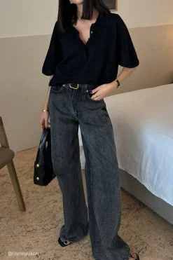 ELI BLACK POLO KNIT TOP