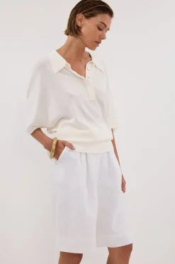 ELI CREAM POLO KNIT TOP