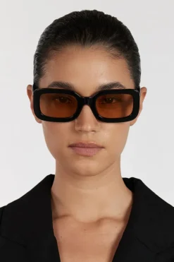 ELISA JOHNSON LEXI GLOSS BLACK LIGHT BROWN LENS SUNGLASSES