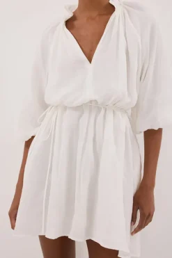 ELLIE WHITE RAMIE SMOCK DRESS
