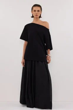 ESME BLACK ASYM BOAT NECK TEE