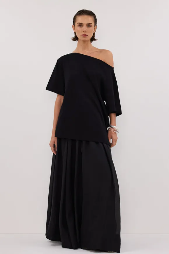 ESME BLACK ASYM BOAT NECK TEE