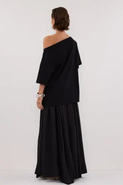 ESME BLACK ASYM BOAT NECK TEE