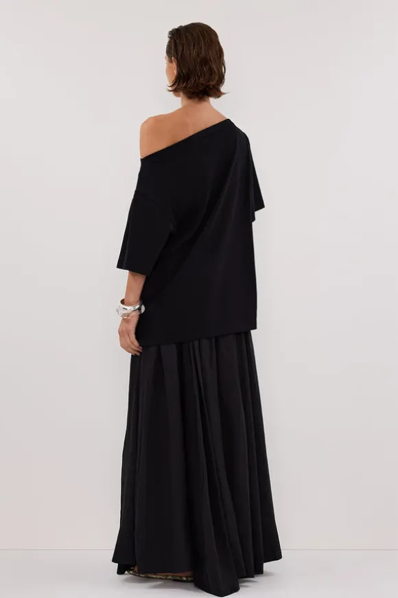 ESME BLACK ASYM BOAT NECK TEE