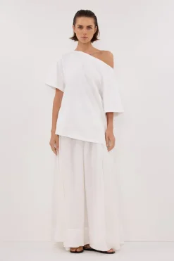ESME WHITE ASYM BOAT NECK TEE