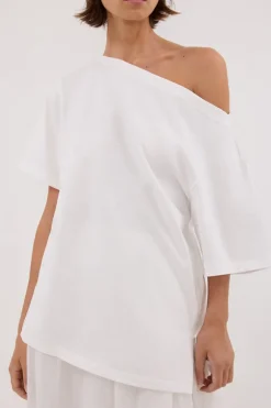 ESME WHITE ASYM BOAT NECK TEE