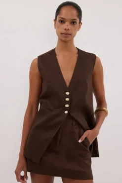 EVA BITTER CHOC LINEN SKORT