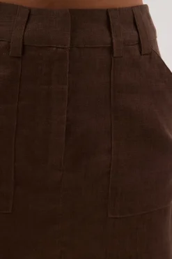 EVA BITTER CHOC LINEN SKORT