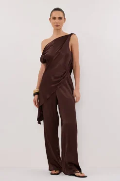 EVE BITTER CHOC ASYM SATIN TOP