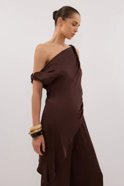 EVE BITTER CHOC ASYM SATIN TOP