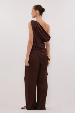 EVE BITTER CHOC ASYM SATIN TOP