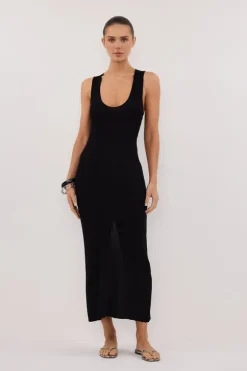 EVE BLACK SCOOP KNIT MIDI DRESS