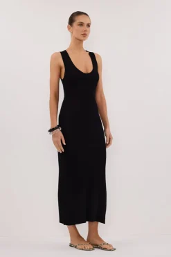 EVE BLACK SCOOP KNIT MIDI DRESS