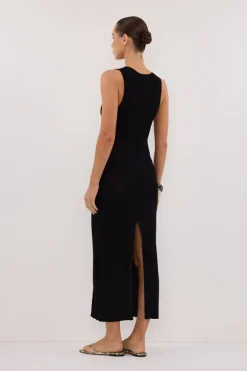EVE BLACK SCOOP KNIT MIDI DRESS