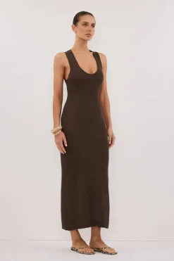 EVE DARK OLIVE SCOOP KNIT MIDI DRESS