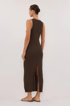 EVE DARK OLIVE SCOOP KNIT MIDI DRESS