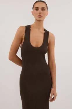 EVE DARK OLIVE SCOOP KNIT MIDI DRESS