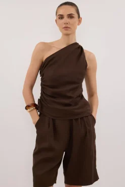 FINNY BITTER CHOC LINEN TOP