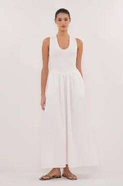 FLORENCE WHITE SLEEVELESS COTTON MIDI DRESS