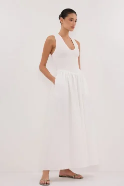 FLORENCE WHITE SLEEVELESS COTTON MIDI DRESS