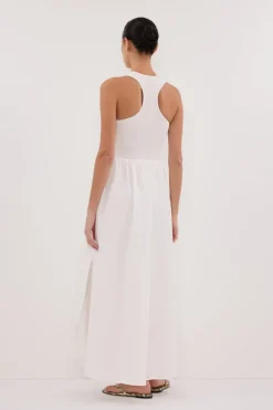 FLORENCE WHITE SLEEVELESS COTTON MIDI DRESS