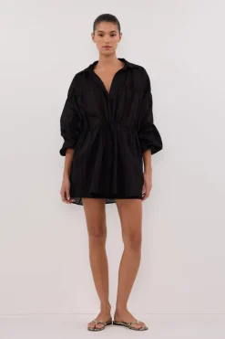 FLOYCE BLACK LINEN LONG SLEEVE TOP