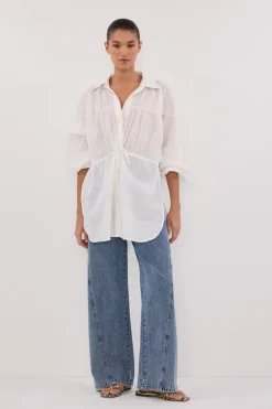 FLOYCE WHITE LINEN LONG SLEEVE TOP