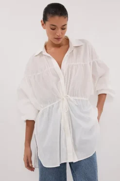 FLOYCE WHITE LINEN LONG SLEEVE TOP