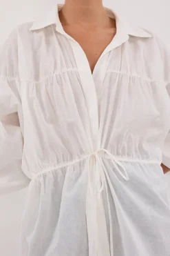 FLOYCE WHITE LINEN LONG SLEEVE TOP