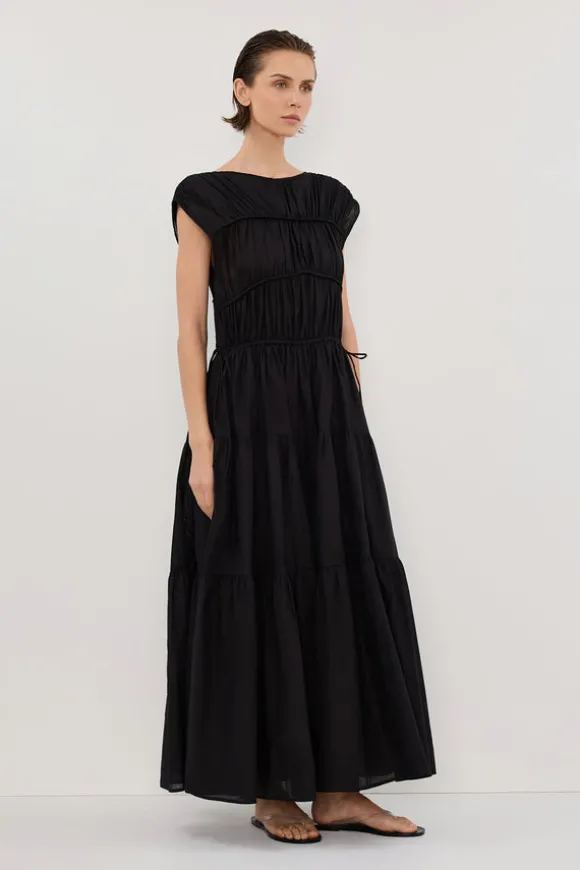 FLYNN BLACK LINEN BLEND MIDI DRESS