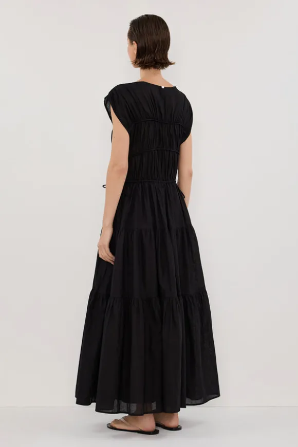 FLYNN BLACK LINEN BLEND MIDI DRESS