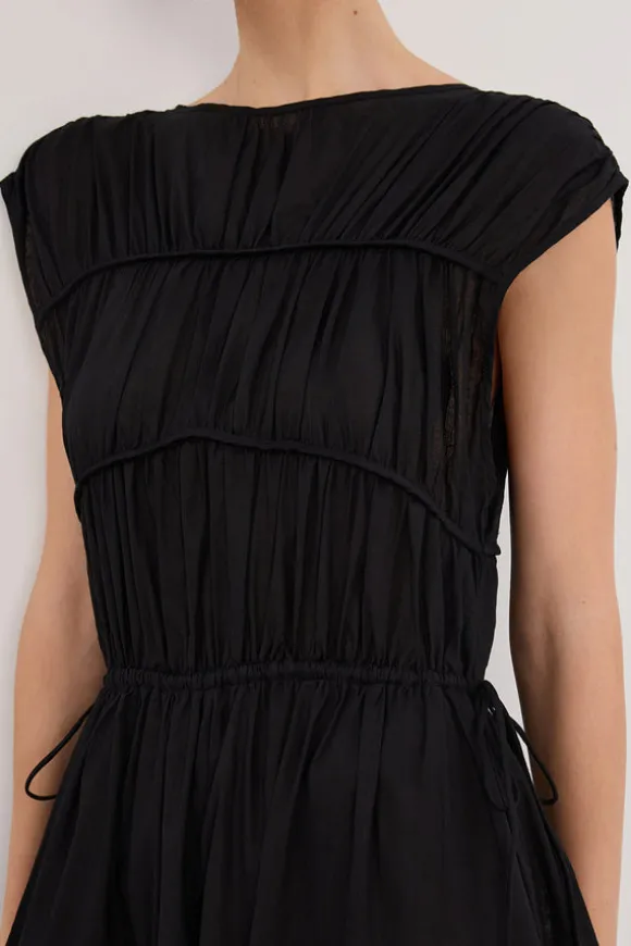 FLYNN BLACK LINEN BLEND MIDI DRESS