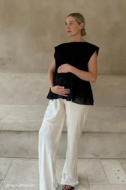 FLYNN BLACK LINEN TIERED TOP