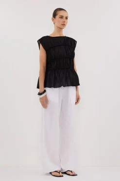 FLYNN BLACK LINEN TIERED TOP