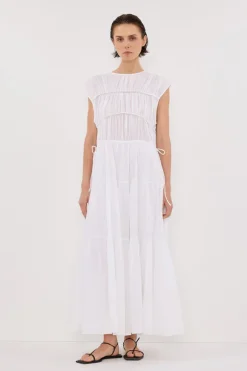 FLYNN WHITE LINEN BLEND MIDI DRESS