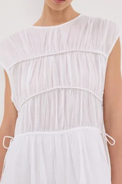 FLYNN WHITE LINEN BLEND MIDI DRESS