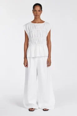 FLYNN WHITE LINEN BLEND TIERED TOP