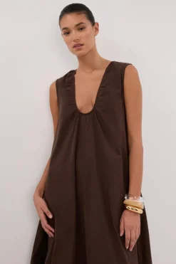GABBY BITTER CHOC COTTON MIDI DRESS