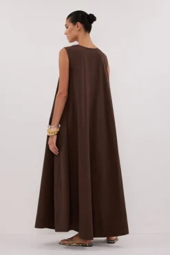 GABBY BITTER CHOC COTTON MIDI DRESS
