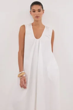 GABBY WHITE COTTON MIDI DRESS