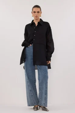 GIGI BLACK RAMIE SLEEVED SHIRT