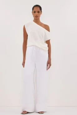 GINA WHITE LINEN ELASTIC WAIST PANT