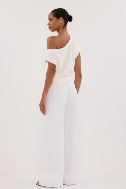 GINA WHITE LINEN ELASTIC WAIST PANT