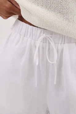 GINA WHITE LINEN ELASTIC WAIST PANT