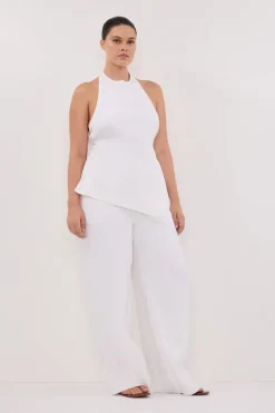 GINA WHITE LINEN ELASTIC WAIST PANT