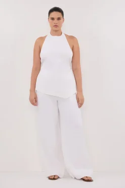 GINA WHITE LINEN ELASTIC WAIST PANT