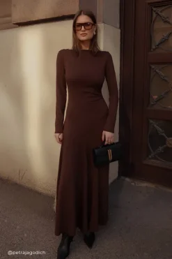 HADLEY CHOC SLEEVED KNIT MAXI DRESS