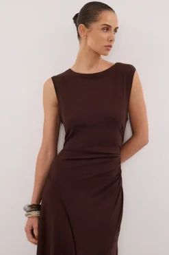 HADLEY CHOC SLEEVELESS KNIT MAXI DRESS