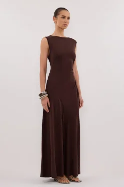 HADLEY CHOC SLEEVELESS KNIT MAXI DRESS