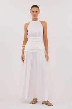 HALLIE WHITE LINEN HALTER TOP